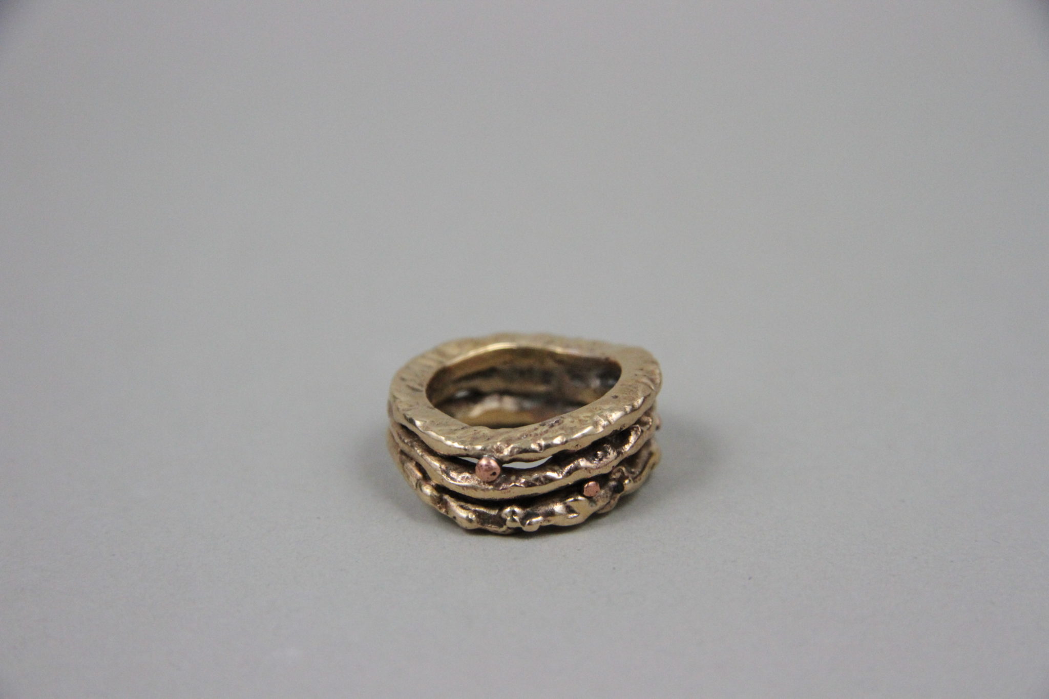IMG_0215 "Triade" Anello donna artigianale fatto a mano in Bronzo o Argento 925 con sfere di Rame