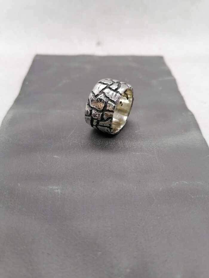 Anello Fascia Mista In Argento Sterling 925 Fatto A Mano - Gioiello Designer Vintage - Foto 4