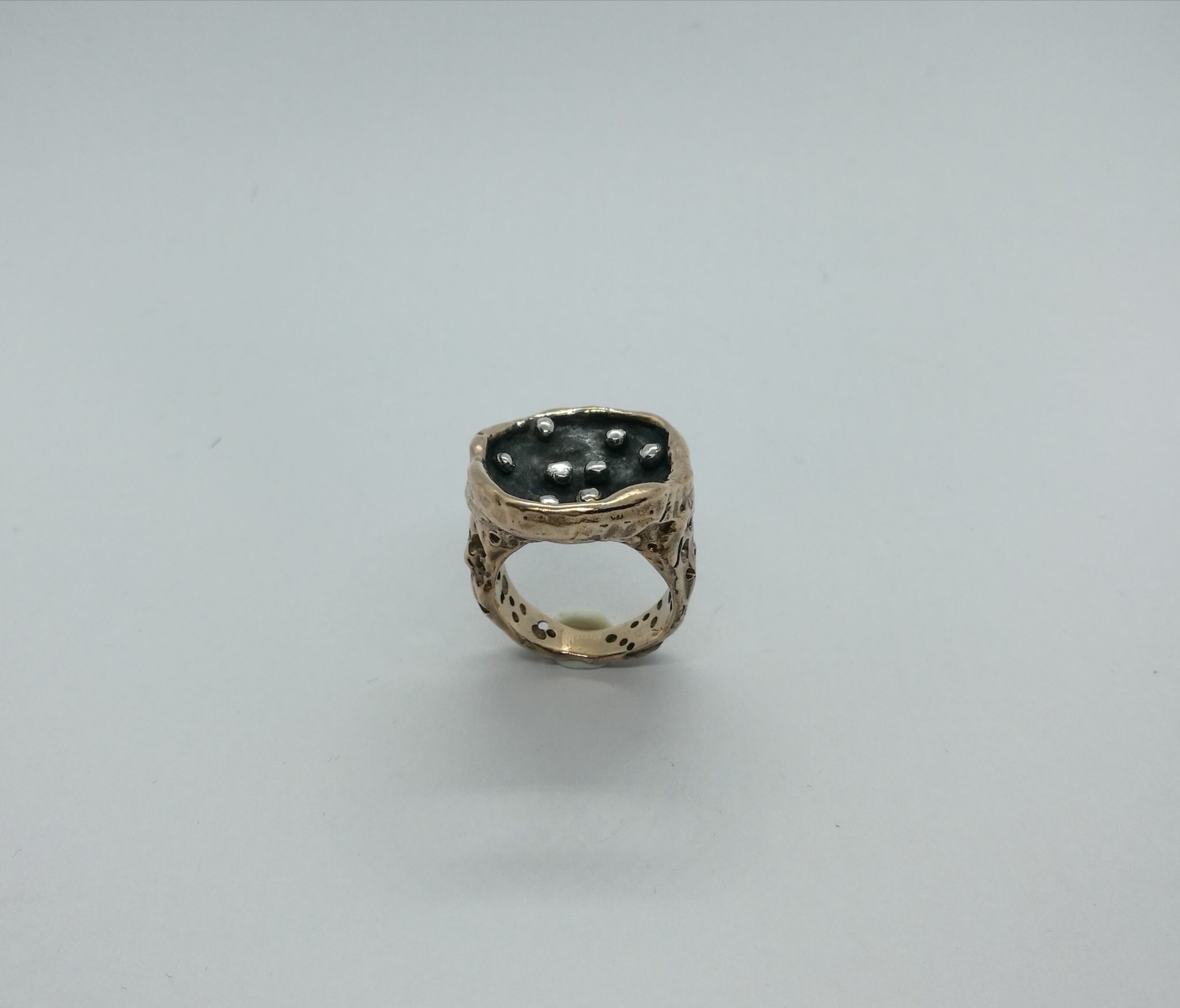 cof "Stars 1" Anello artigianale donna in Bronzo brunito/mordenzato nero e Argento 925, fatto a mano