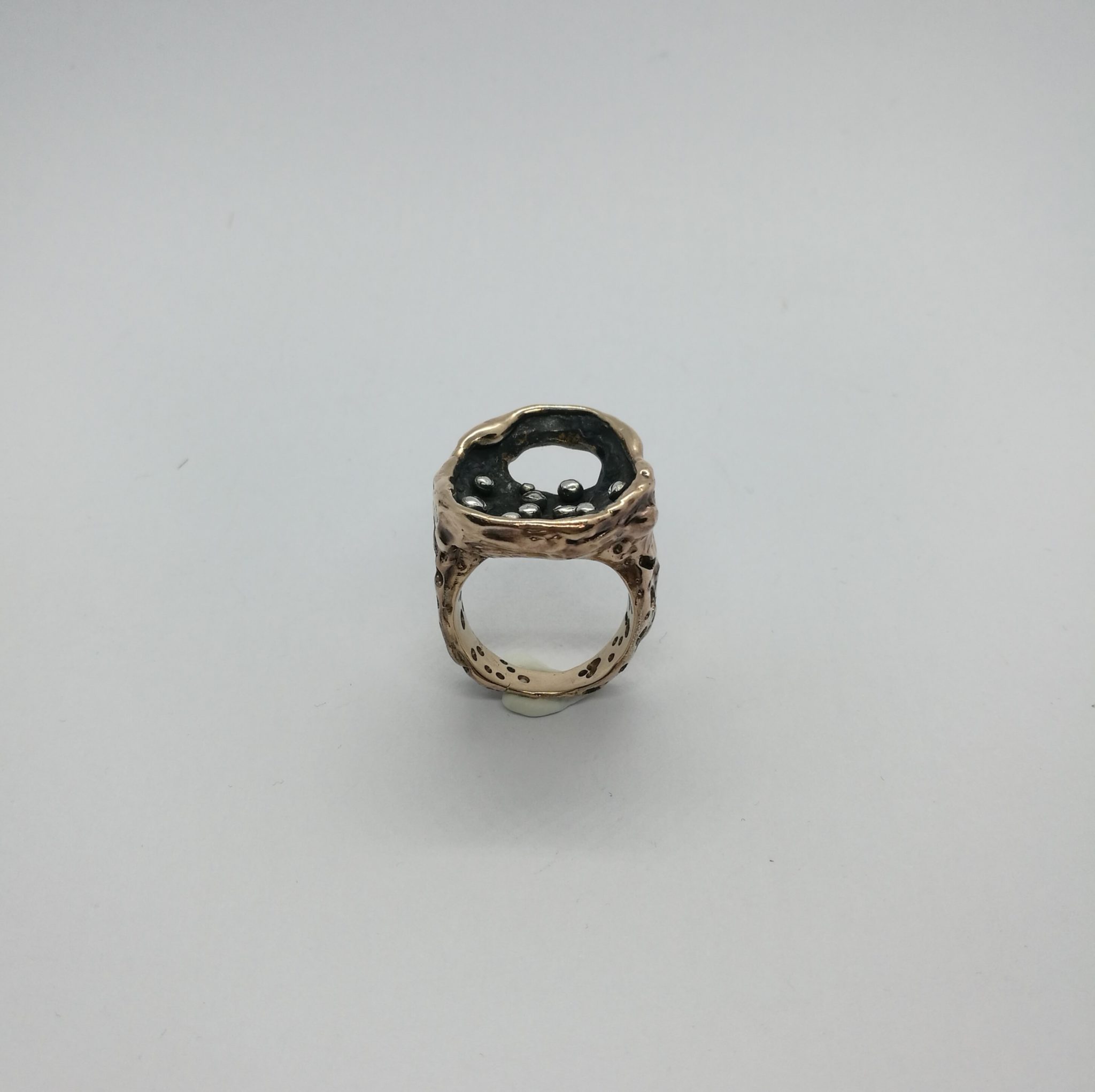 cof "Stars 1" Anello artigianale donna in Bronzo brunito/mordenzato nero e Argento 925, fatto a mano