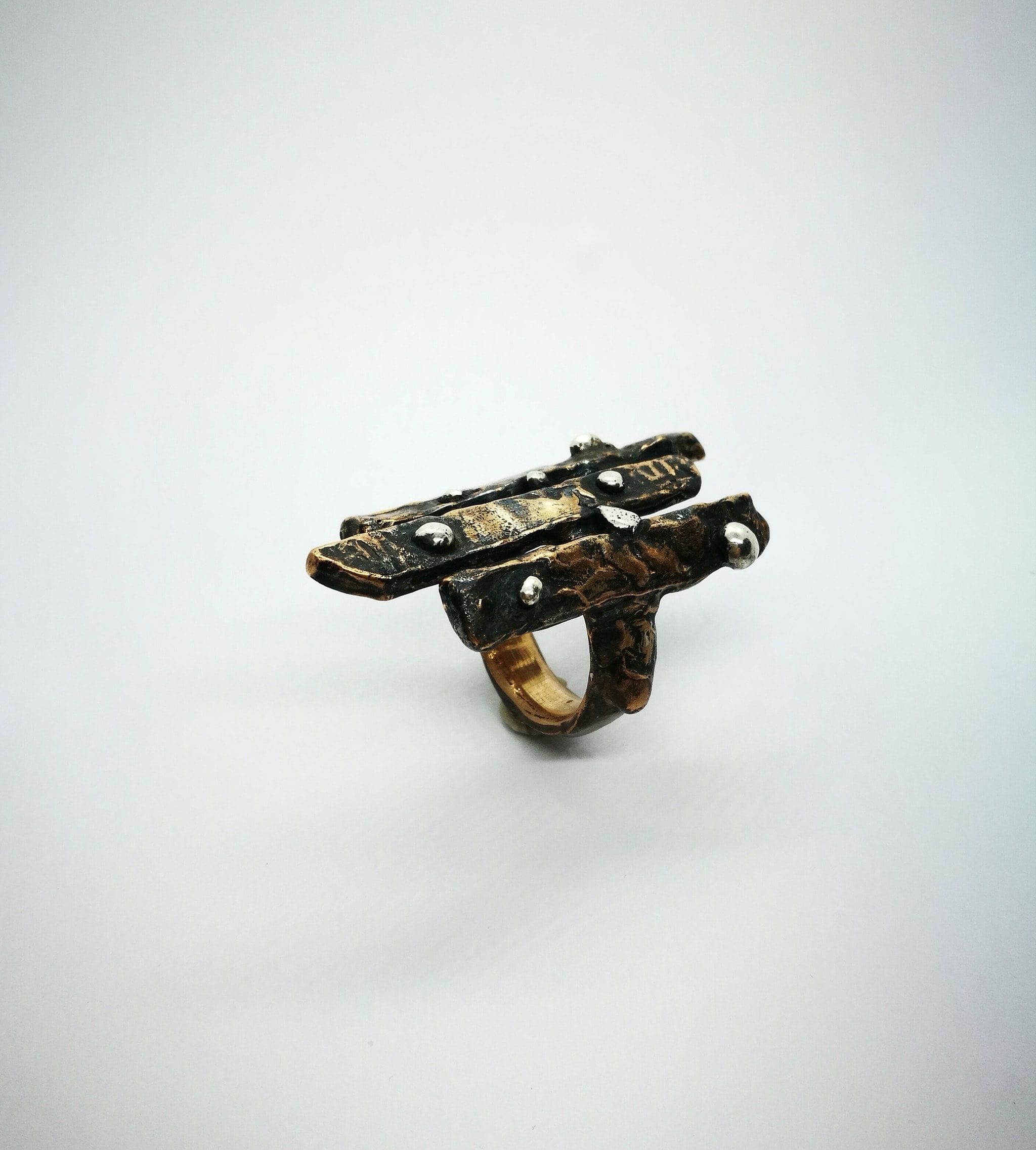 "Stars 3" Anello artigianale donna in Bronzo e Argento 925 o tutto in Argento 925, fatto a mano